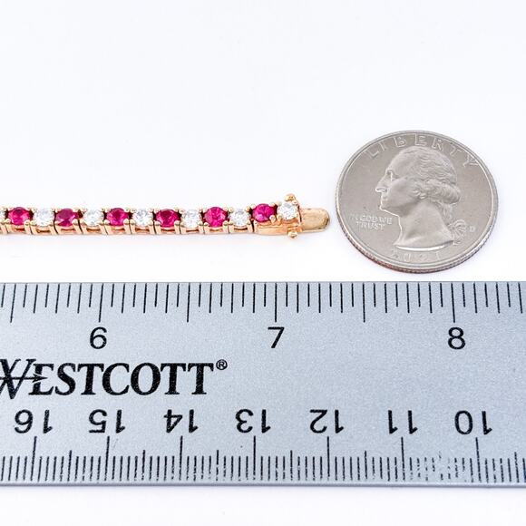 Sterling Silver Gold Tone Lab-Created Ruby and Cubic Zirconia Tennis Bracelet 7" - Picture 5 of 7